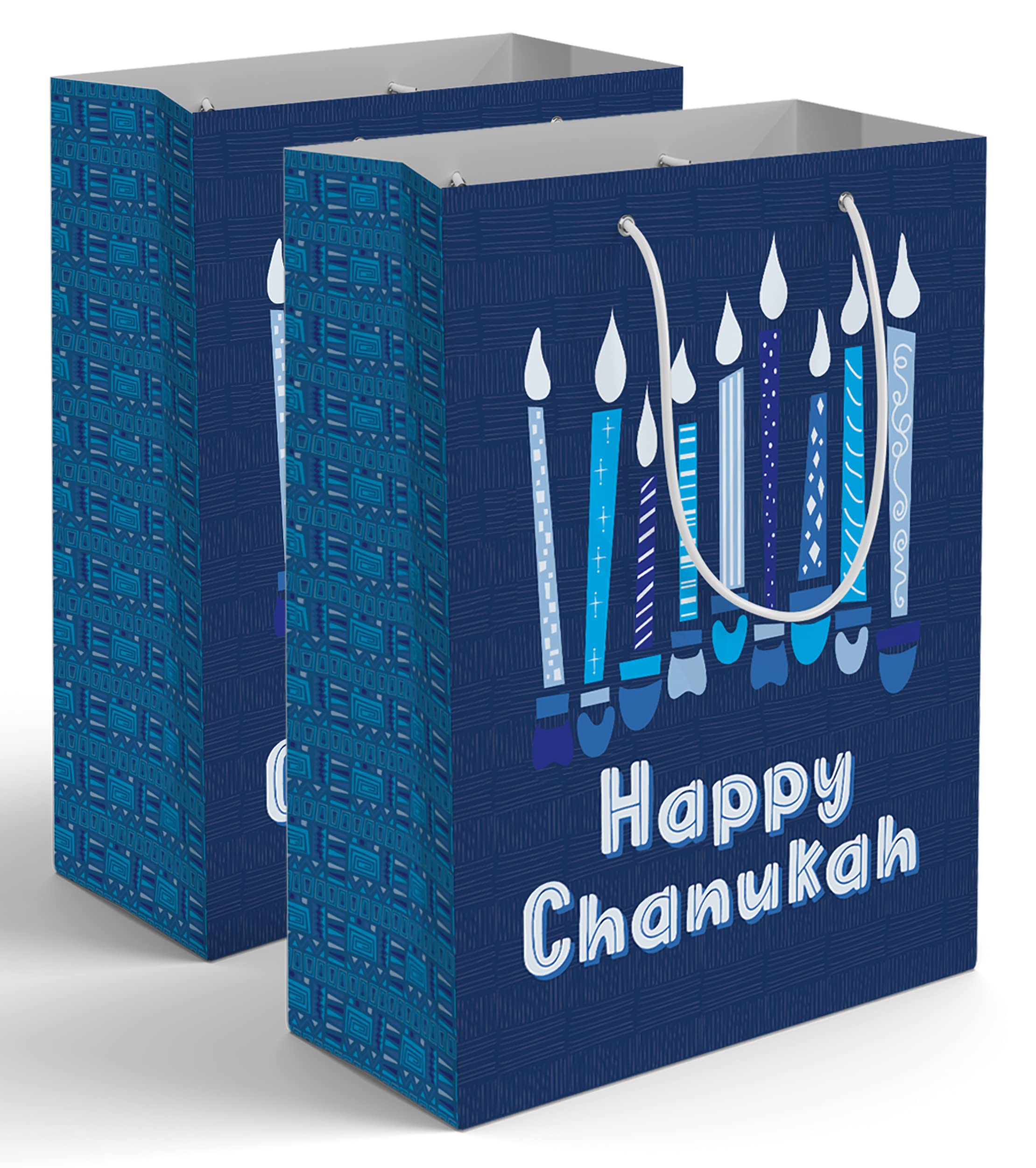 Hanukkah Gift Bags 2 Pack - Large Blue Hanukkah Design Gift Bags 12x15 Inches - Perfect for Hanukkah Party Favors, Holiday Gift Wrapping & Jewish Festival Celebrations