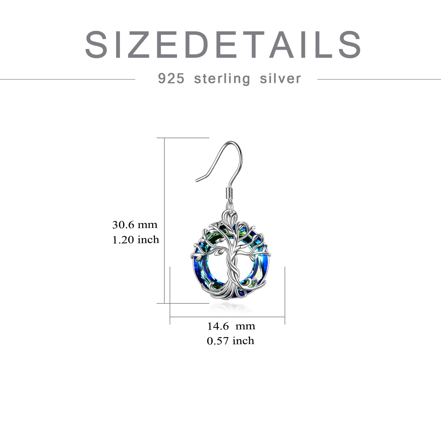 TOUPOP 925 Sterling Silver Tree of Life Dangle Earrings with Crystals - Elegant Drop Earrings for Women, Perfect Birthday & Mother's Day Gift for Her - Ideal for Weddings, Parties and Special Occasions