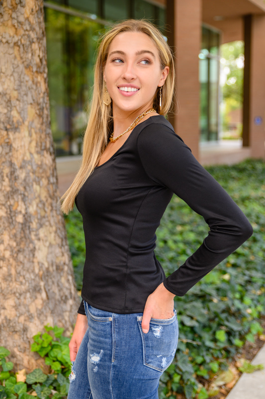 Basic Long Sleeve Top for Women - Soft Comfortable Everyday Black Shirt | Perfect for Work, Casual Outfits & Layering