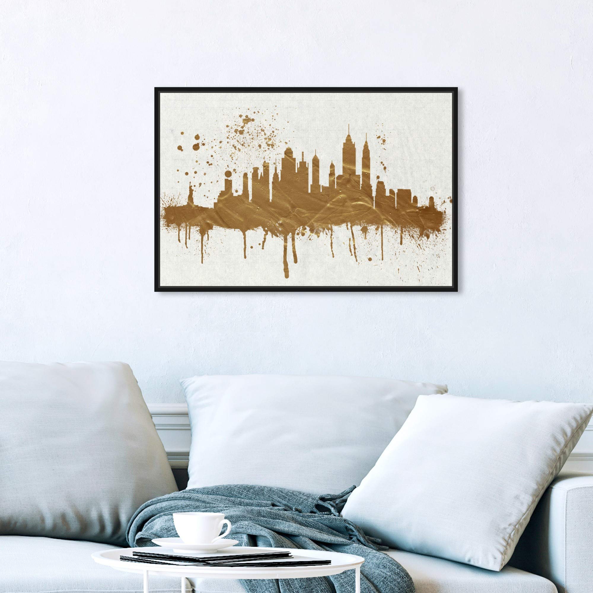 Gold NY Skyline Wall Art Canvas Print - Modern Cityscape Decor for Living Room, Office & Bedroom