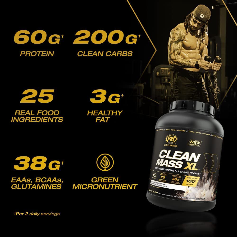 Gold Series Clean Mass XL - Premium Muscle Mass Gainer Powder (10 LB, Vanilla Ice Cream Flavor) for Bodybuilding & Post-Workout Recovery