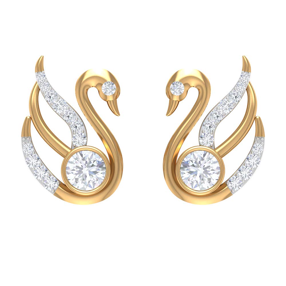 0.50 CT Moissanite Stud Earrings for Women - 14K Solid Gold Swan Design Bezel Set Animal Earrings - Perfect for Weddings, Anniversaries & Everyday Elegance
