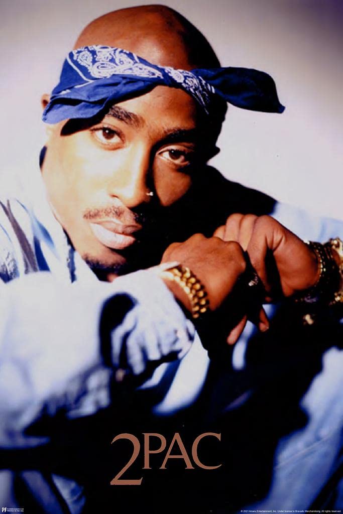 Vintage 2Pac Poster - Laminated Tupac Shakur Blue Bandana Portrait Wall Art | 90s Hip Hop Decor, Rap Music Memorabilia | 36x54 Large Dry Erase Sign for Bedroom, Office & Man Cave Aesthetic