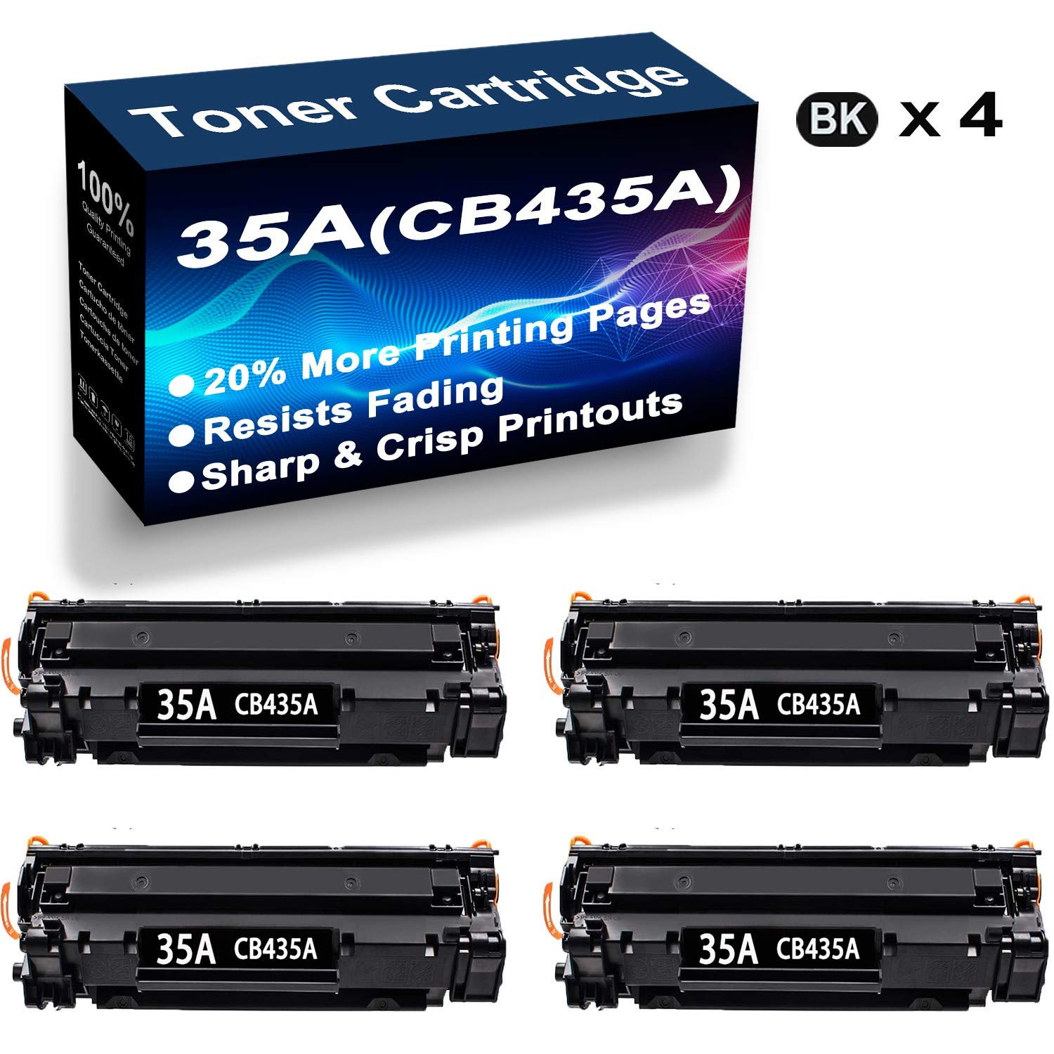 4-Pack Black High Capacity 35A (CB435A) Compatible Toner Cartridge for HP LaserJet P1005 P1006 P1007 P1008 P1009 Printers - Perfect for Home Office & Small Business Printing Needs