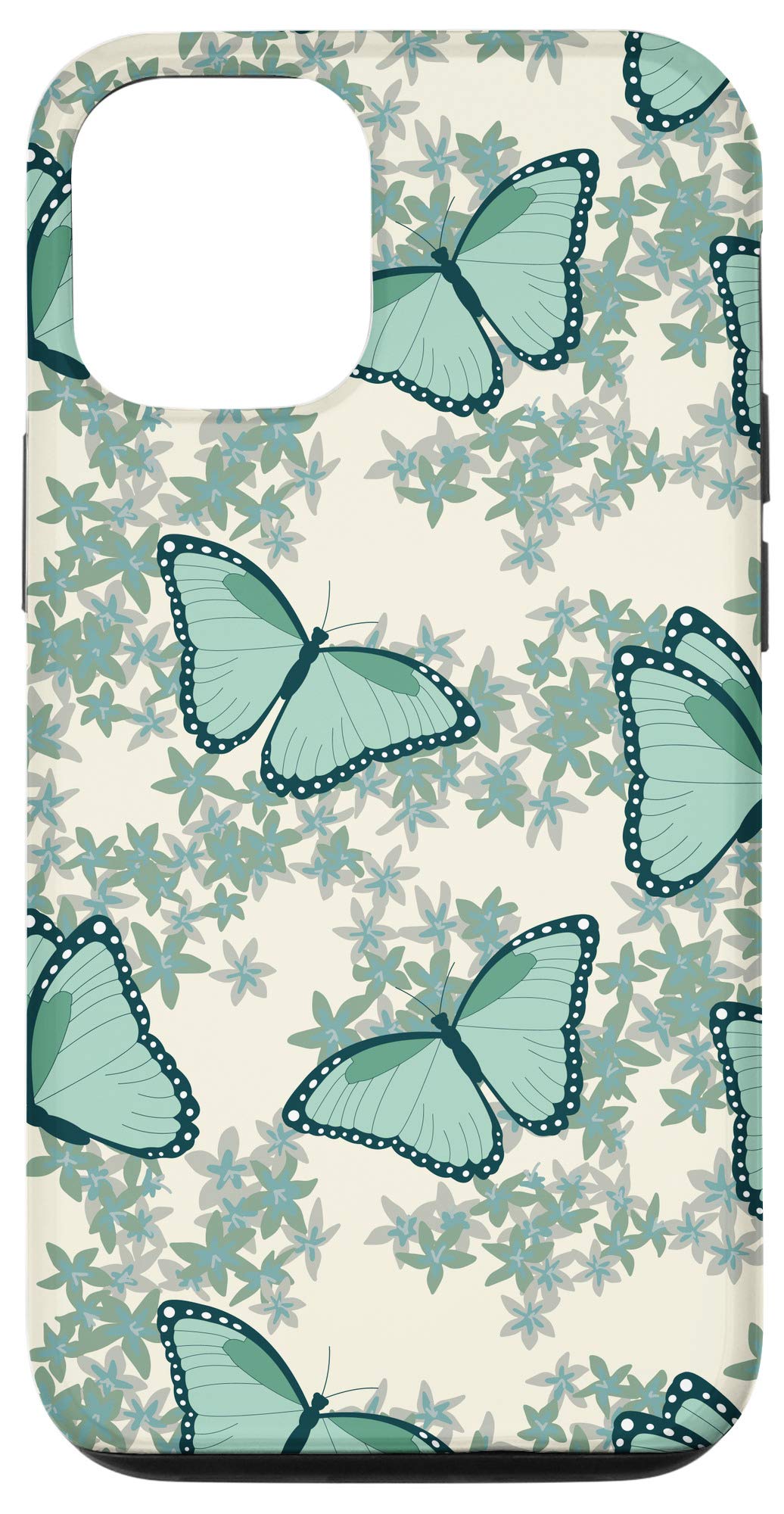iPhone 12/12 Pro Case - Mint Green & Ivory Butterfly Design Slim Protective Cover | Perfect for Everyday Use, Travel & Gift Giving