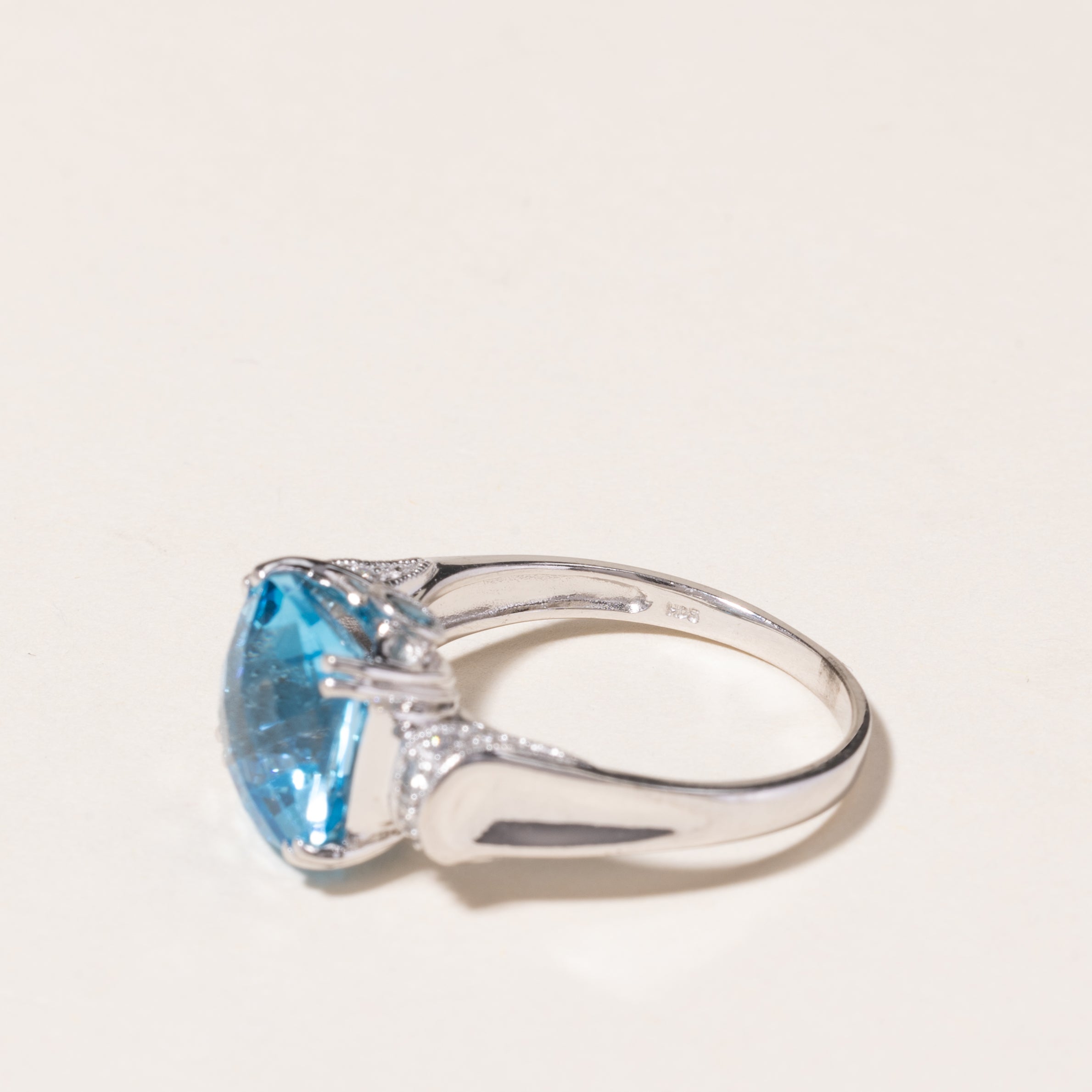 14K White Gold Blue Topaz & Diamond Ring - 4.67ctw Gemstone, 0.08ctw Diamonds, Size 7.75 | Elegant Birthstone Jewelry for Women, Perfect for Engagement, Anniversary & Special Occasion Gifts