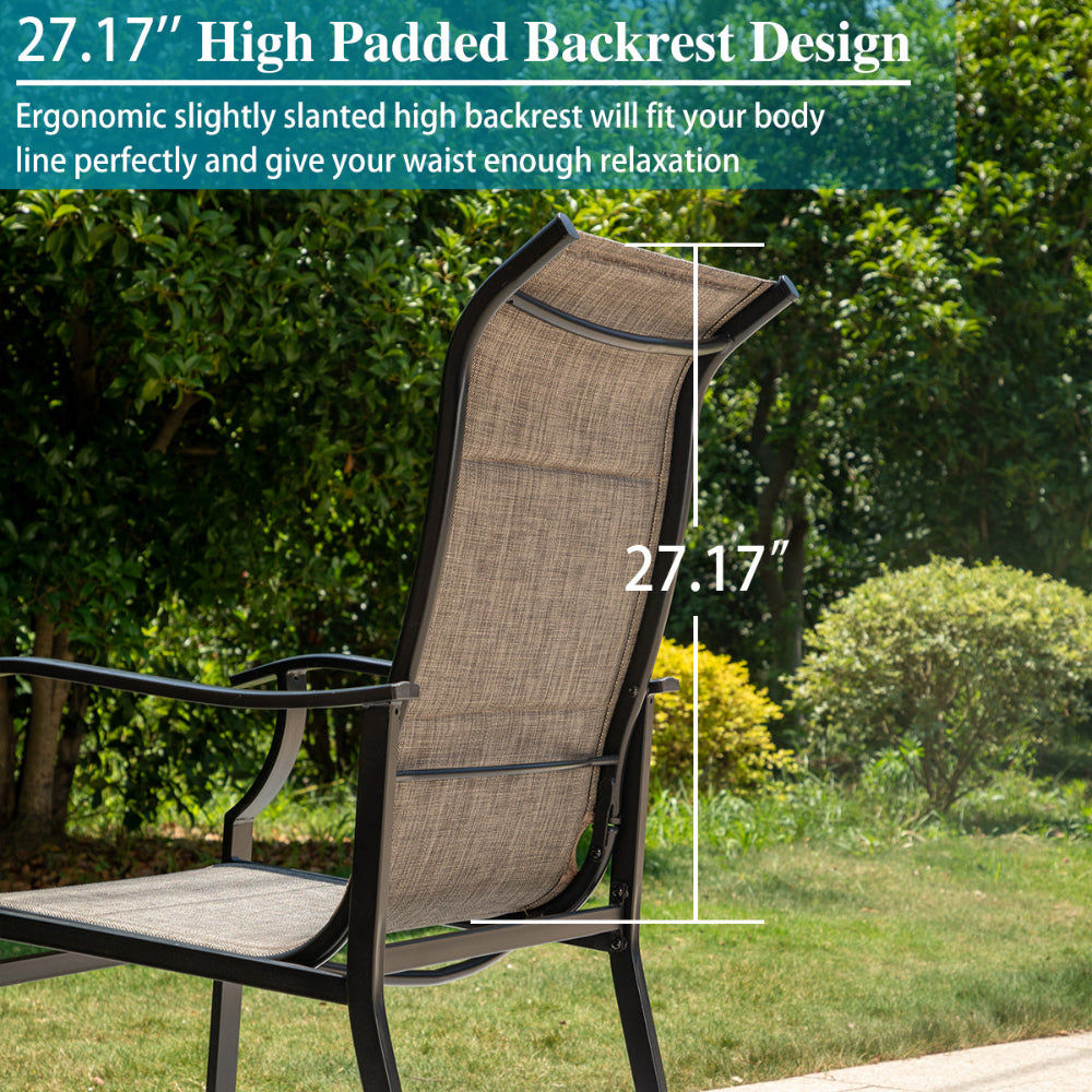 PHI VILLA Outdoor Sling Fabric High Back Padded Patio Chair - Comfortable Fixed Garden Seating for Poolside, Deck, and Backyard Relaxation