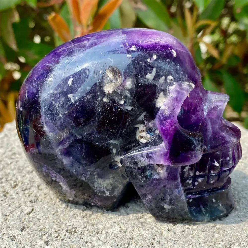 Natural Fluorite Skull Carving - Raw Quartz Crystal Healing Stone for Reiki & Energy Cleansing | Mineral Specimen for Home Decor, Meditation & Spiritual Practice