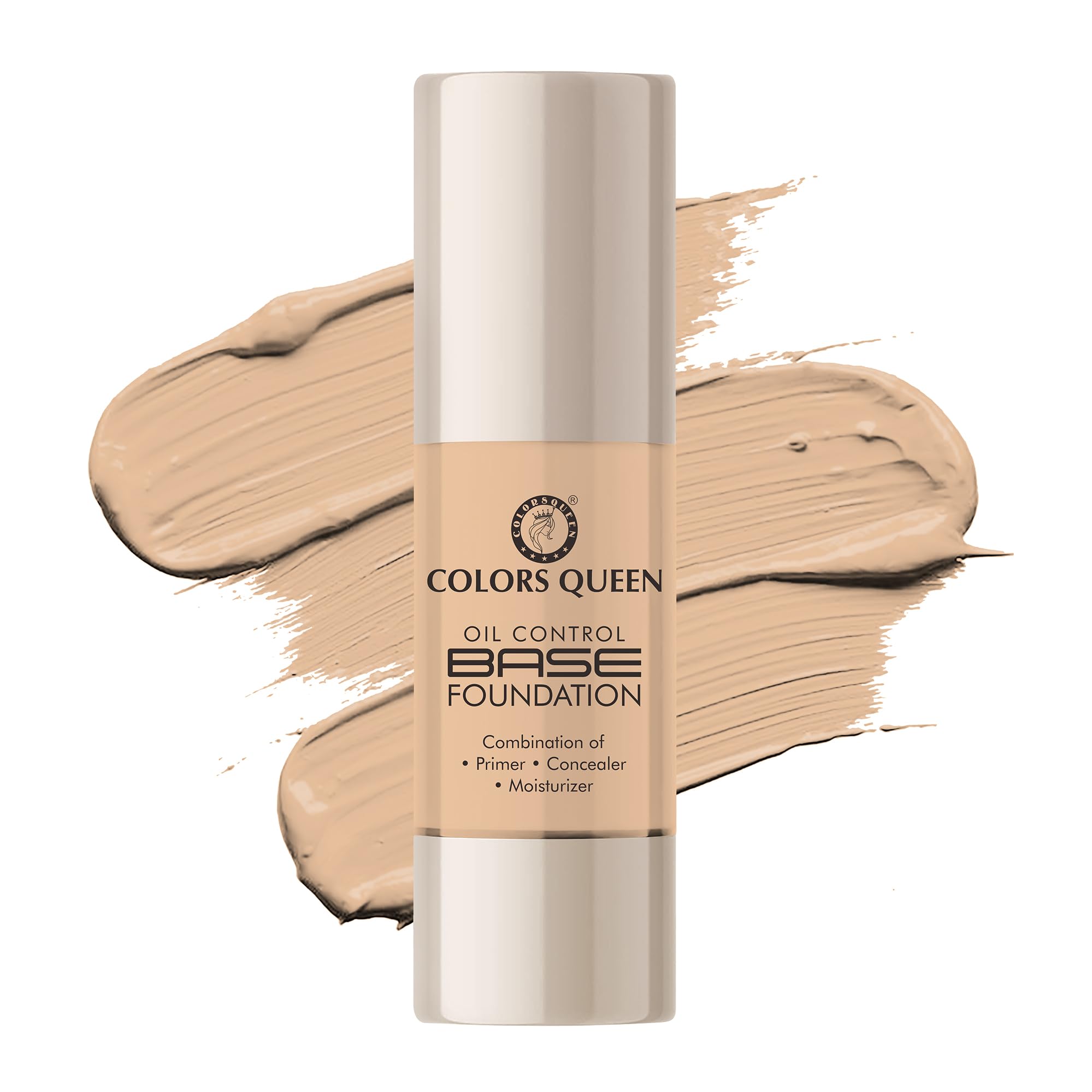 Colors Queen Oil Control Liquid Foundation with Primer, Concealer & Moisturizer | Skin Brightening Water-Resistant Dewy Finish Makeup (02 Natural, 30ml) | Perfect for Daily Wear, Special Occasions & Long-Lasting Coverage