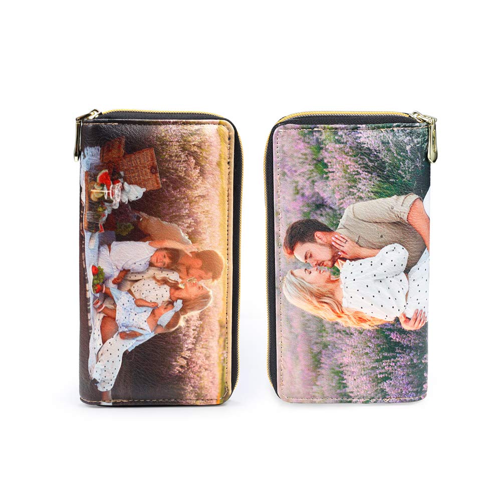 Personalized Photo Engraved PU Leather Wallet for Women - Custom Trifold Credit Card Holder Clutch Purse - Perfect Gift for Girlfriend, Mom, Wife on Mother's Day, Birthday, Anniversary (Holds 2 Photos) - Great for Everyday Use, Travel & Special Occasions