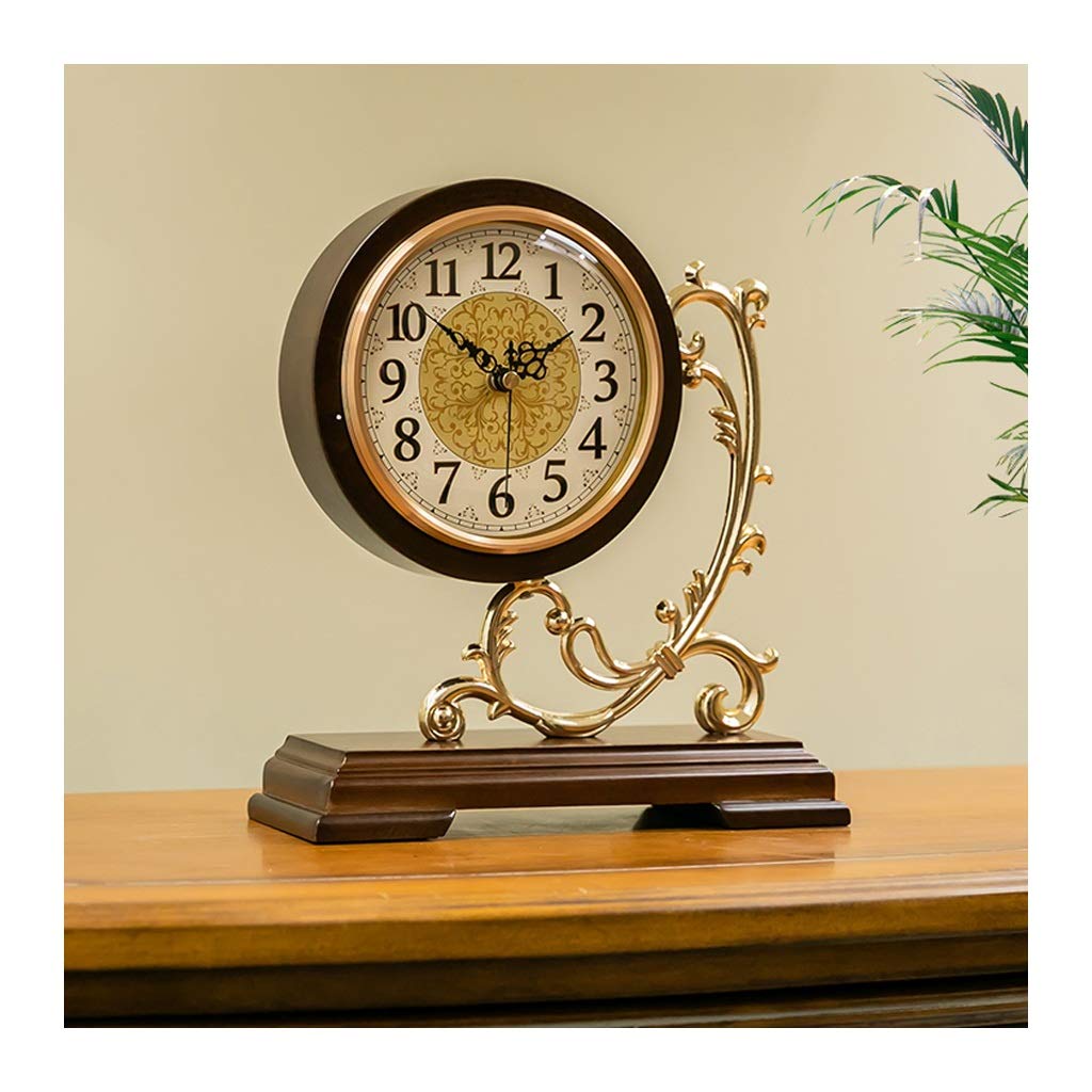 Tingting1992 Solid Wood Alarm Clock with Metal Bracket - Vintage European Style Small Desk Clock for Bedroom, Office & Living Room Decor | Perfect Gift Idea for Home & Office Use