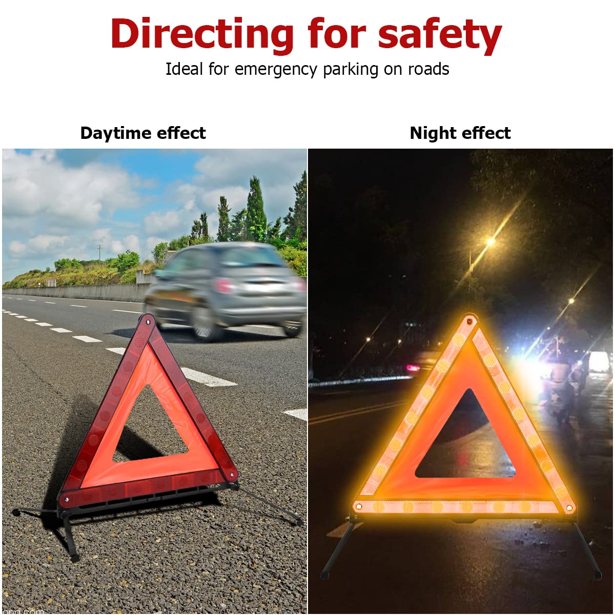 Foldable Reflective Warning Triangles for Cars - Emergency Road Safety Kit for Vehicle Breakdown & Slow Moving Vehicles | Ideal for Roadside Emergencies, Truck Safety & Hazard Visibility