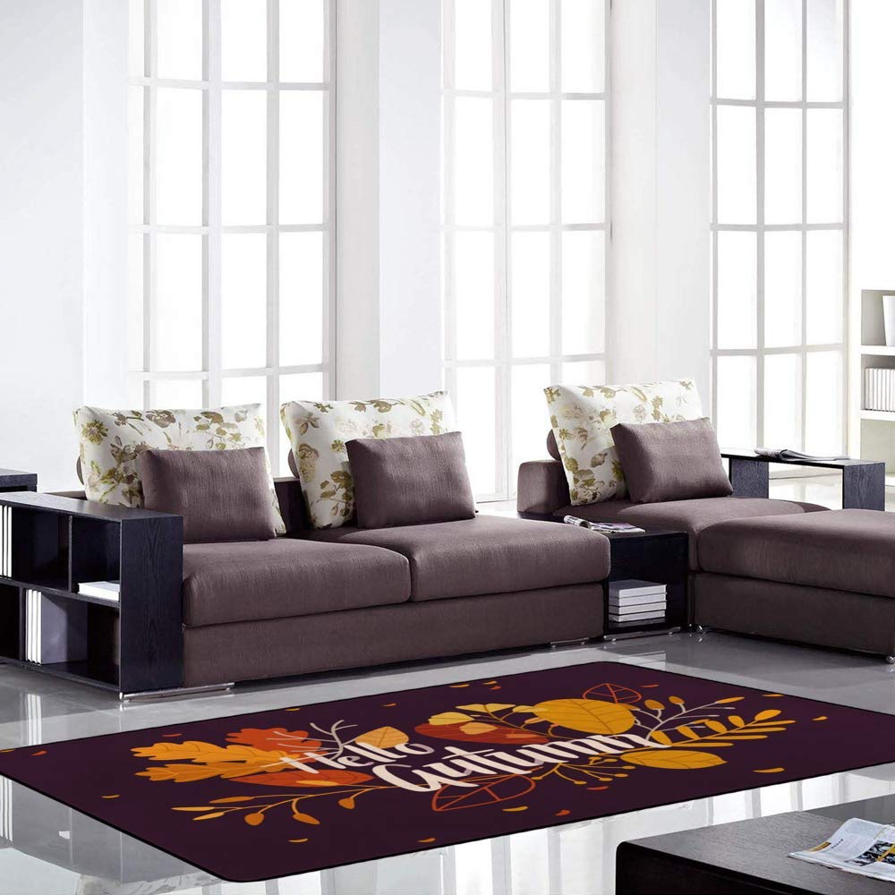 Soft Distressed Polyester Area Rug for Kids Nursery, Living Room & Bedroom - 6'x4' Autumn Leaves Design, Non-Slip Floor Mat with High Absorption - Perfect for Playrooms, Dorm Decor and Cozy Home Spaces
