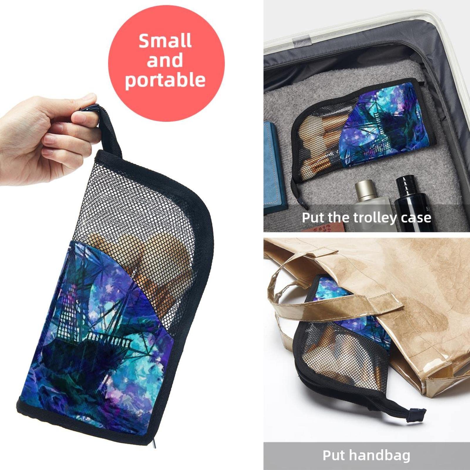 12-Piece Makeup Brush Organizer Bag with Watercolor Ocean Sailboat Design - Portable Travel Cosmetic Brush Holder Case for Home, Travel & Professional Use