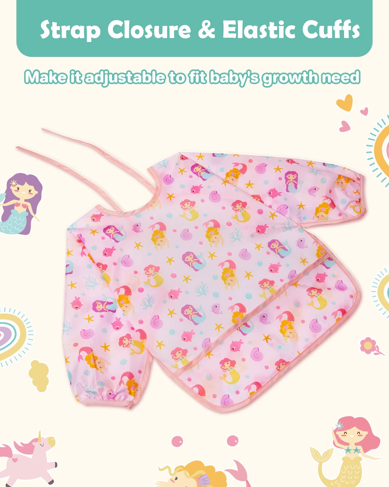 Lictin 3 Pack Baby Bibs for Boys & Girls - Waterproof Long Sleeve Toddler Bibs with Cute Designs - Perfect for Feeding, Mealtime & Messy Play