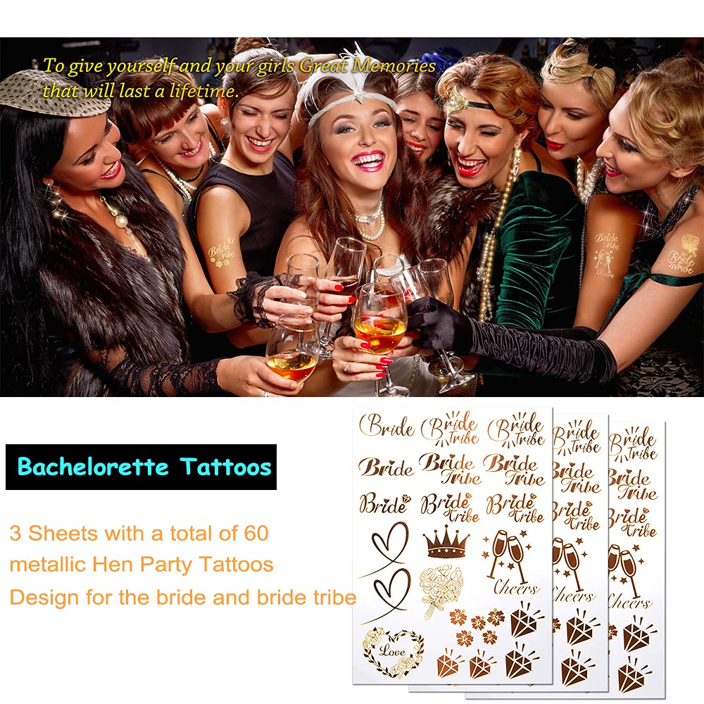 Bride Tribe Temporary Tattoos - Gold Metallic Henna Designs for Bachelorette Parties, Wedding Showers & Girls Night Out
