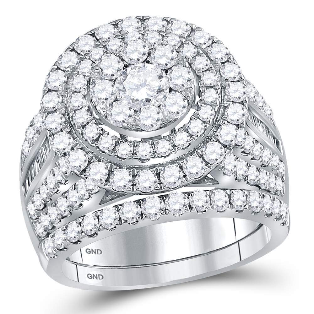 14K White Gold Women's Round Diamond Cluster Bridal Wedding Engagement Ring Set - 3.00 CTTW Sparkling Diamond Jewelry for Proposals, Anniversaries & Special Occasions
