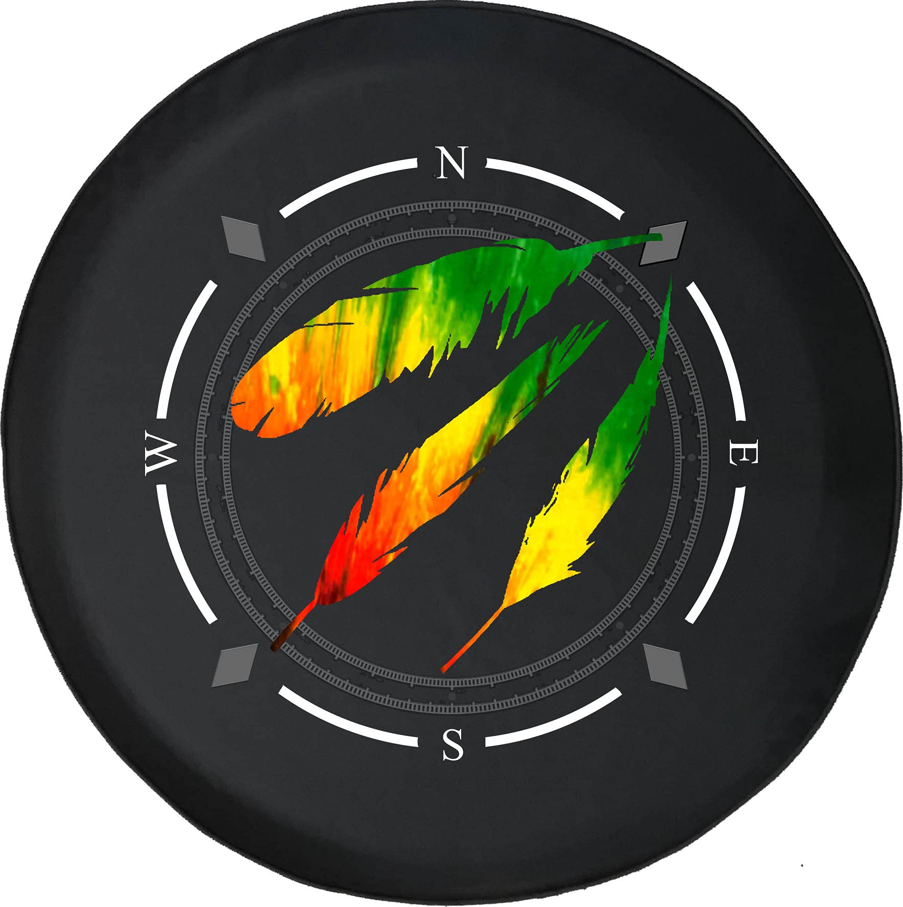 Spare Tire Cover with Compass & Native American Feather Tie-Dye Design - Universal Fit for SUV, Trailer, RV & Most Vehicles - Waterproof & UV-Resistant Wheel Accessory for Outdoor Adventures & Road Trips