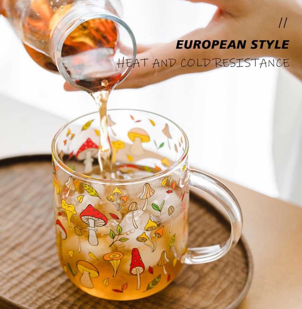 Premium Borosilicate Glass Mushroom Mug with Silicone Lid - 15.2oz Heat-Resistant Drinking Cup for Coffee, Tea & Hot Beverages - Modern Mushroom-Themed Home & Office Use - Gift for Adults & Plant Lovers