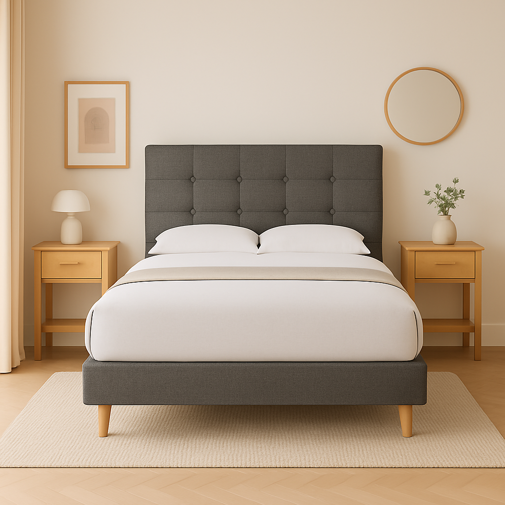 Ellie Fabric Bed Frame - Queen Size Platform Bed with Upholstered Headboard, Sturdy Metal Legs & Noise-Free Support | Perfect for Modern Bedrooms, Guest Rooms & Small Spaces
