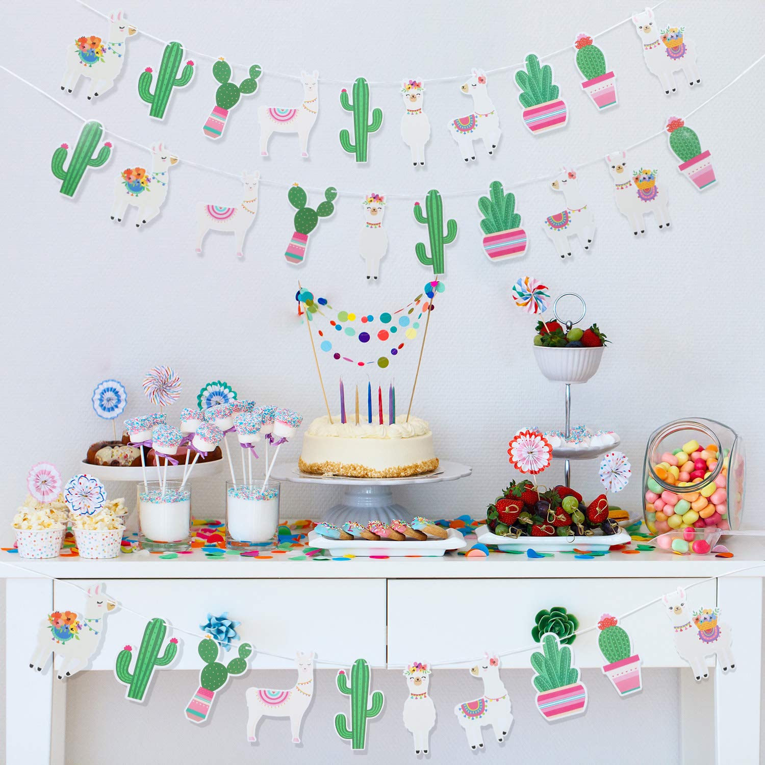 3PCS Llama Party Garland with Cacti Decor - Mexican Fiesta Theme Birthday, Graduation & Cinco de Mayo Party Supplies | Perfect for Wall Decor, Photo Backdrops & Themed Celebrations