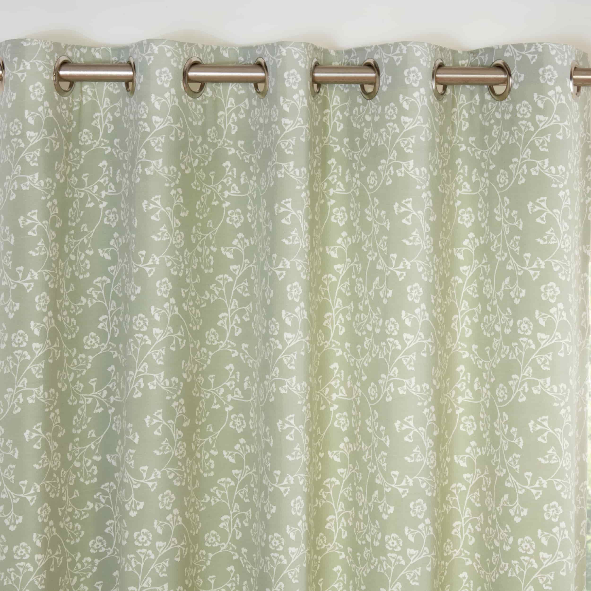 Sade Floral Eyelet Curtains - Green Sheer Window Drapes for Living Room, Bedroom & Nursery - Light Filtering & Privacy Linen Look Curtain Panels