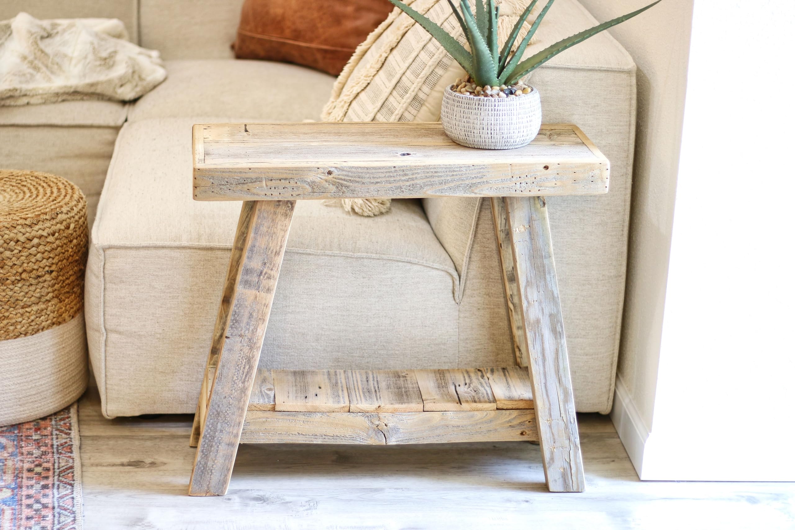 Aztec A-Frame Side Table - Reclaimed Wood End Table in Natural Finish | Perfect for Living Room, Bedroom & Patio Decor