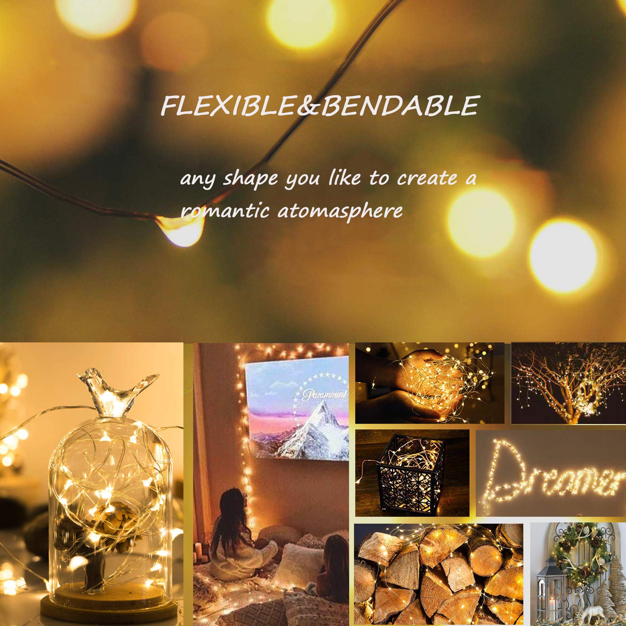 33Ft Battery Fairy Lights with Remote - 100LED 4 Pack for Bedroom & Outdoor Decor