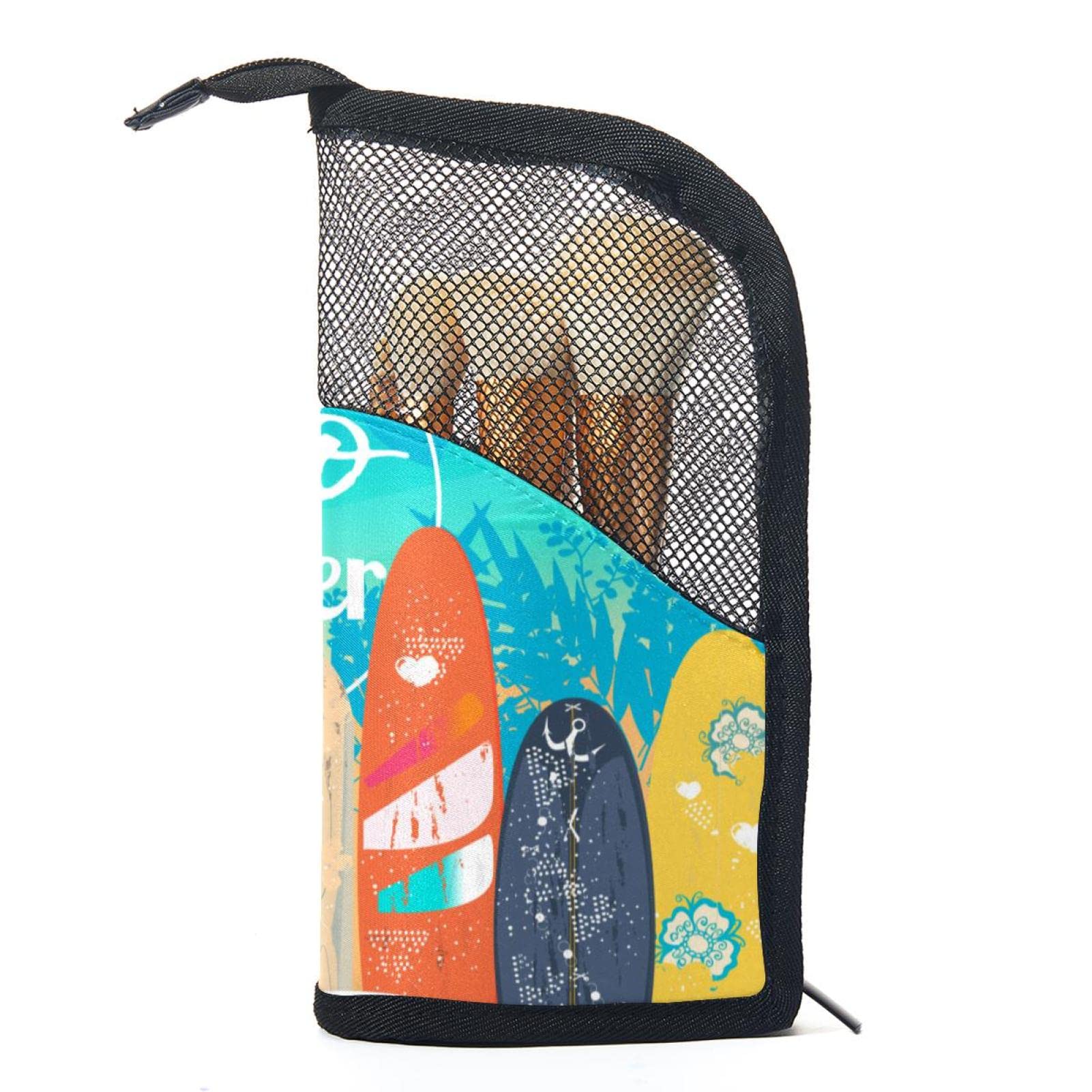 12-Piece Makeup Brush Organizer Bag with Portable Case - Hello Summer Surfboard Beach Design - Perfect for Travel, Home Storage & On-the-Go Touch Ups