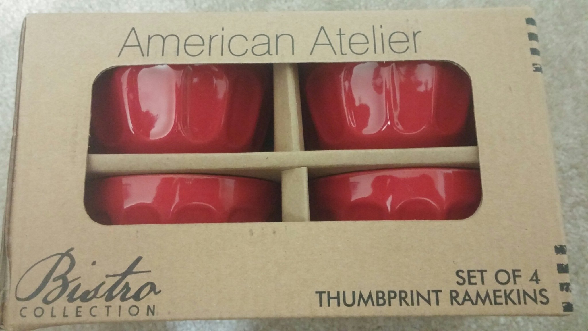 American Atelier Bistro Thumbprint Ramekins - Set of 4 Small Ceramic Baking Dishes, Oven-Safe Red Ramekins for Crème Brûlée, Soufflé, Desserts & Individual Servings - Perfect for French Bistro-Style Dining & Home Entertaining