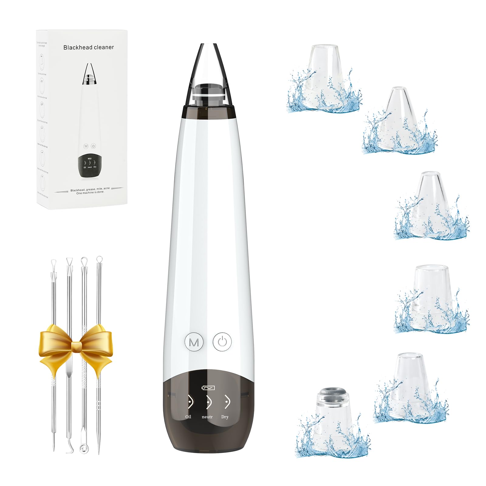 Blackhead Remover Pore Vacuum Cleaner - 6 Probes & 3 Adjustable Suction Levels, USB Rechargeable Blackhead Extractor Kit for Acne Prone Skin, Electric Facial Pore Cleaner for Adults (Off White) - Perfect for Home Spa & Skincare Routine