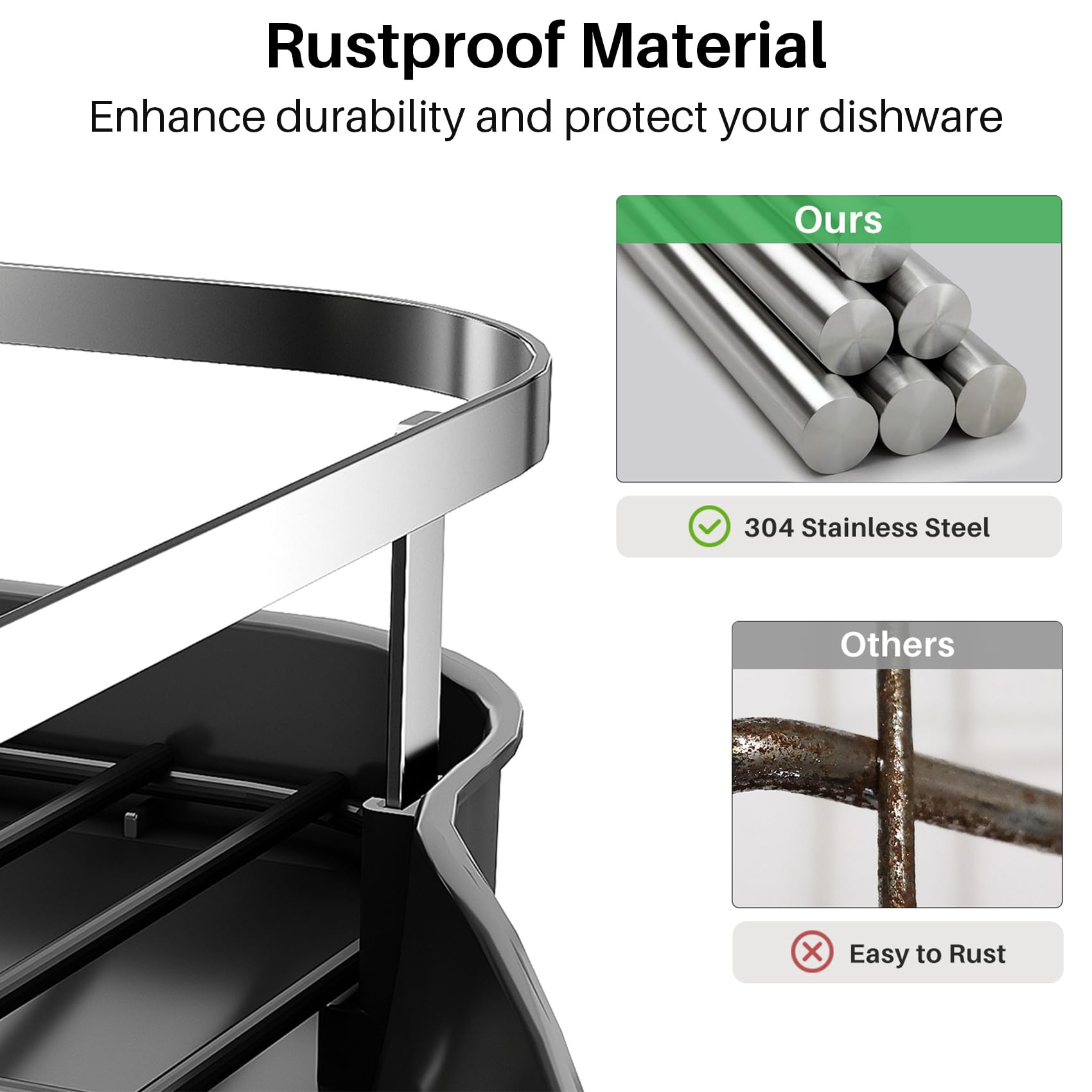 Stainless Steel Expandable Dish Drying Rack with Drainboard & Utensil Holder - Space Saving Kitchen Counter Organizer for Plates, Cups & Cutlery - Perfect for Small Apartments & Compact Kitchens