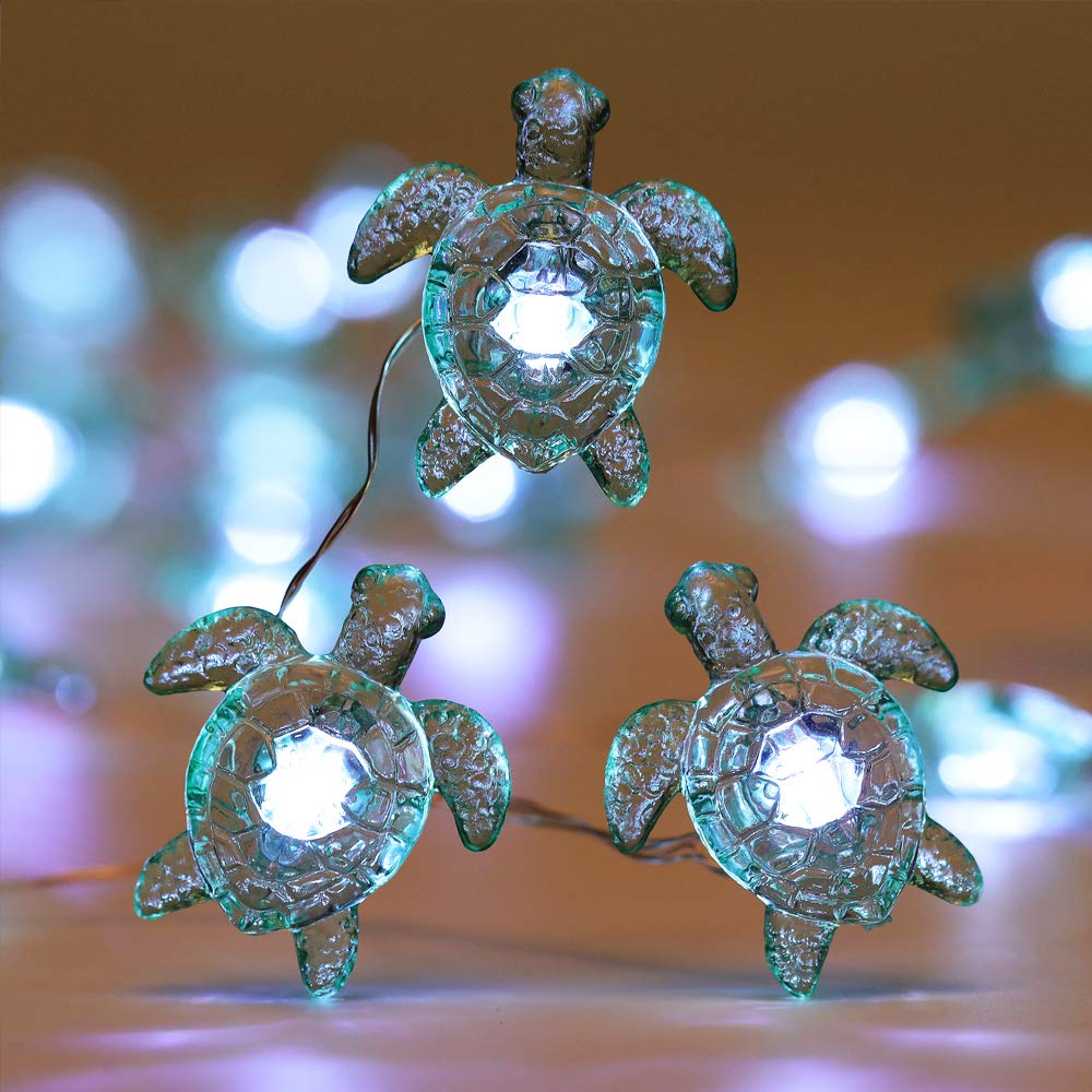 Sea Turtle Decorative String Lights - 18.7 Ft 40 LED USB Plug-in Silver Copper Wire Fairy Lights for Indoor & Outdoor Decor - Beach Theme Party, Wedding, Garden, Patio Lighting - Cool White with Remote Control & Timer