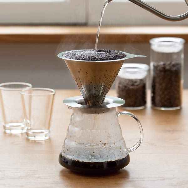 Hario V60 Double Mesh Metal Coffee Dripper - Pour Over Coffee Maker for Home Brewing, Perfect for Single Serve or Small Batch Coffee Lovers