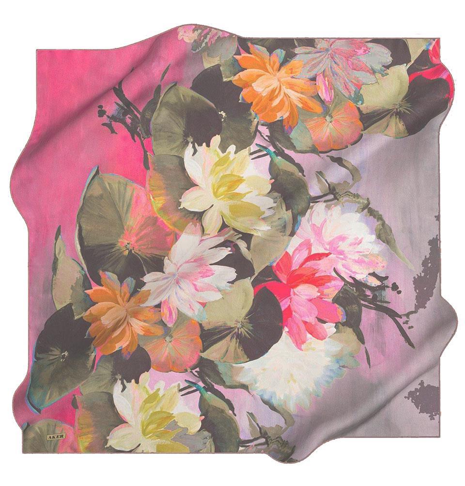 Aker Silk Cotton Patterned Square Scarf #7759 491 - Stylish Fashion Accessory for Women, Perfect for Office, Travel and Special Occasions