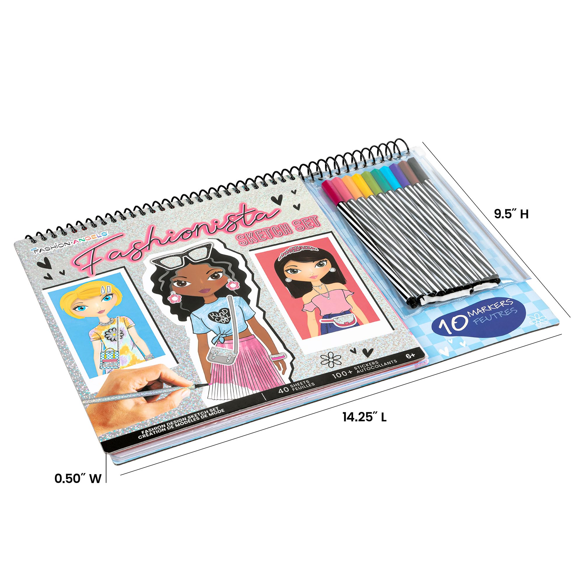Fashion Angels Fashionista Sketch Set - Fashion Design Sketch Book for Girls with Stencils & Stickers, Creative Drawing Kit for Kids | Perfect for Birthday Gifts, Art Projects & DIY Fashion Design