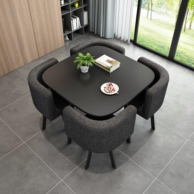 Nordic Style Reception Negotiation Table Set with 4 Chairs - Modern Small Conference Table for Office Meeting Rooms, Business Lounge & Coffee Break Areas - Elegant Office Furniture for Professional Workspaces