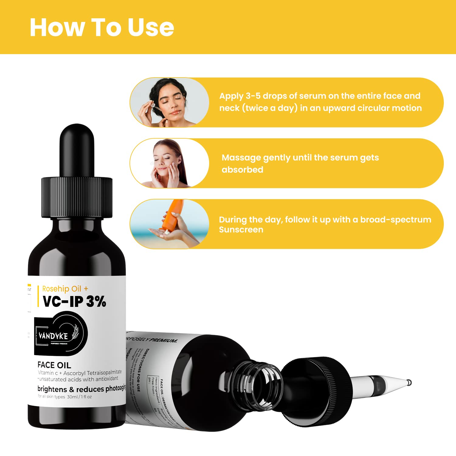 Vandyke 0.3% Pure Rosehip Oil for Face - Vitamin C Skin Brightening Serum (30ml) | Anti-Aging & Dark Spot Treatment | Day & Night Moisturizer for Glowing Skin