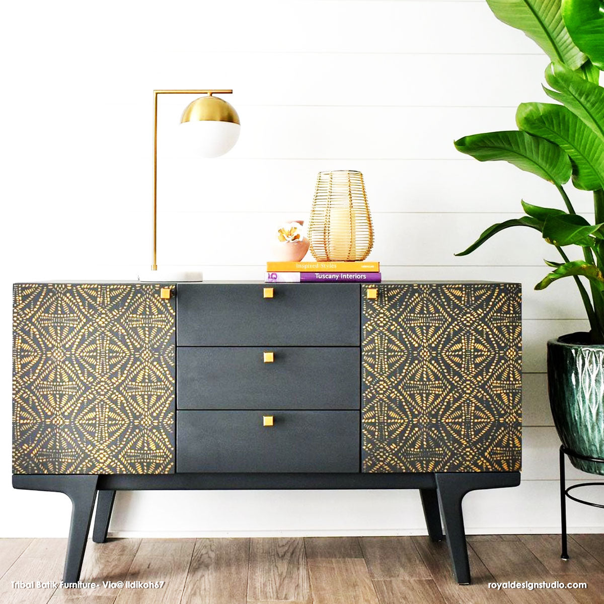 Tribal Batik Furniture Stencil - Handmade Wooden Stencils for DIY Furniture Painting & Home Decor | Perfect for Cabinets, Tables, and Wall Art Projects
