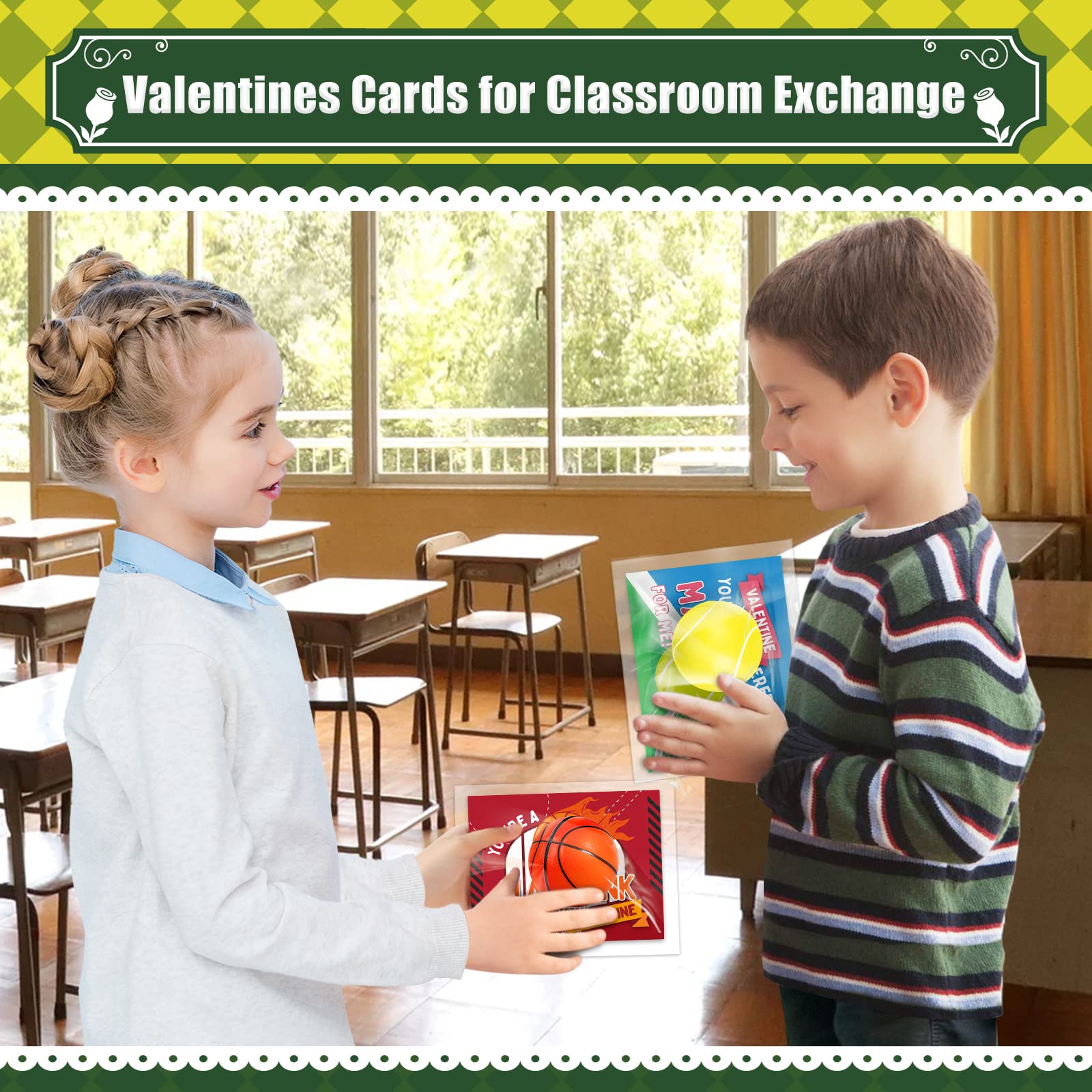 30 Pack Valentine's Day Cards for Kids with Mini Squeeze Foam Sports Balls - Classroom Valentine's Gifts Exchange, Party Favors & Prizes for School Kids - Perfect for Valentine's Day Celebrations, Classroom Activities & Party Games