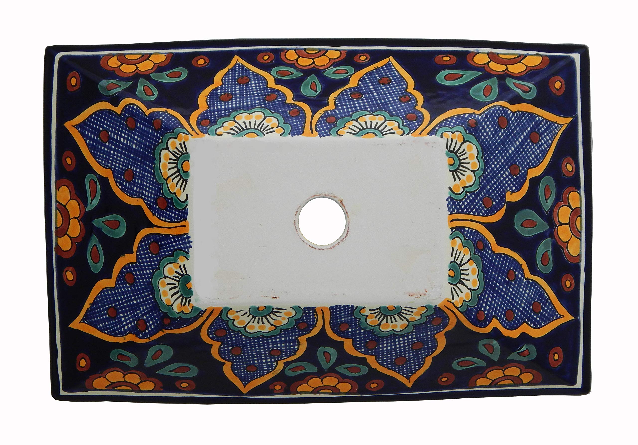 Handmade Mexican Rectangular Vessel Sink - Hand Painted Bathroom Sink #02 for Modern Farmhouse & Boho Chic Decor