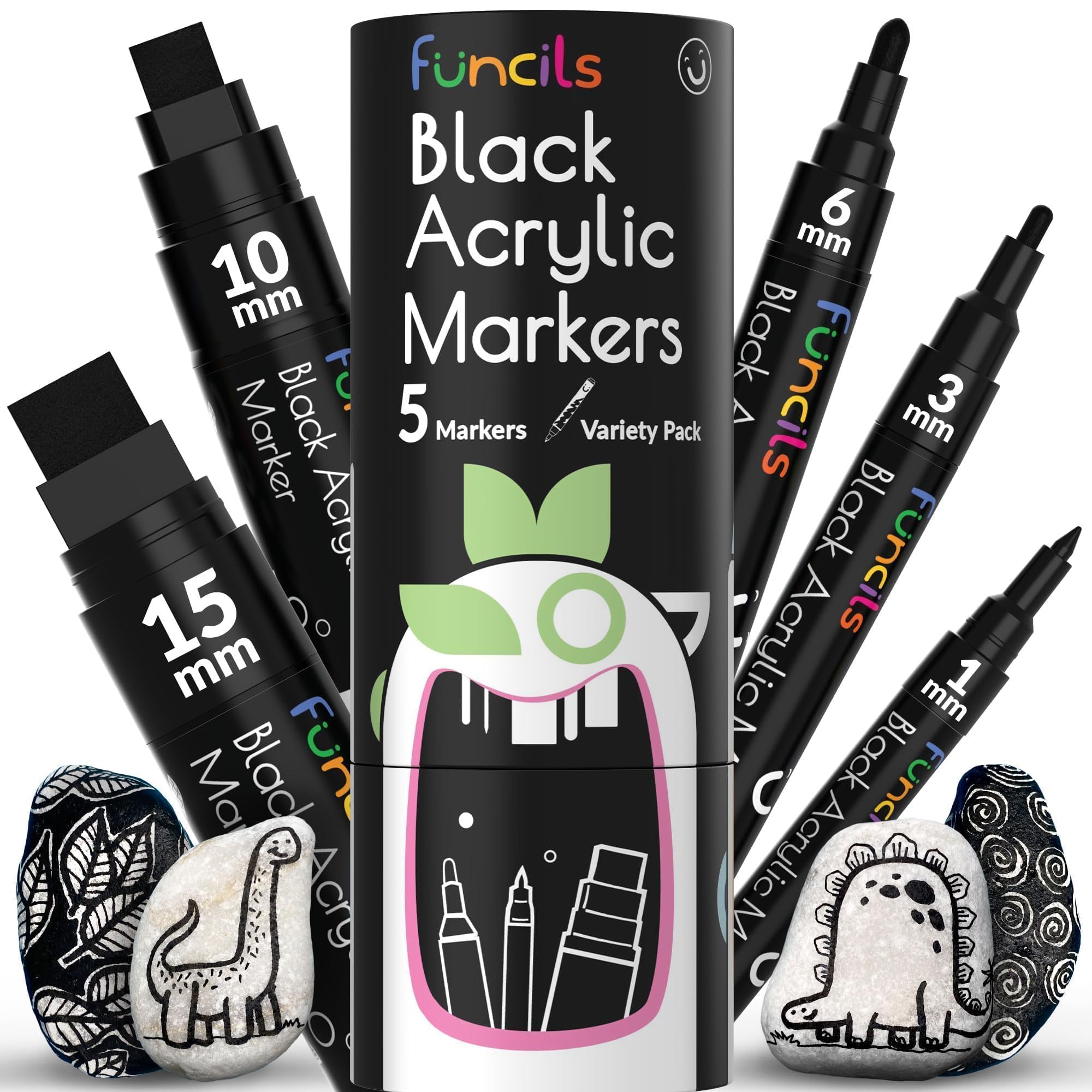 5 Acrylic Black Paint Pens - Fine to Jumbo Tips (1-15mm) for Wood, Metal & Glass Art