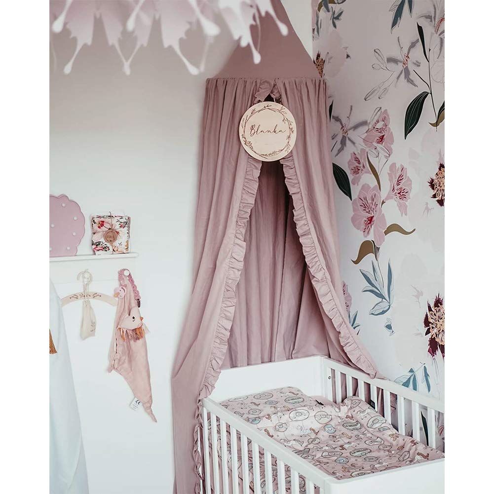 Bohemian Dusty Rose Bed Canopy with Frills - Kids Reading Nook & Play Tent, Hanging Net for Nursery Decor, Perfect for Bedroom, Playroom or Outdoor Camping