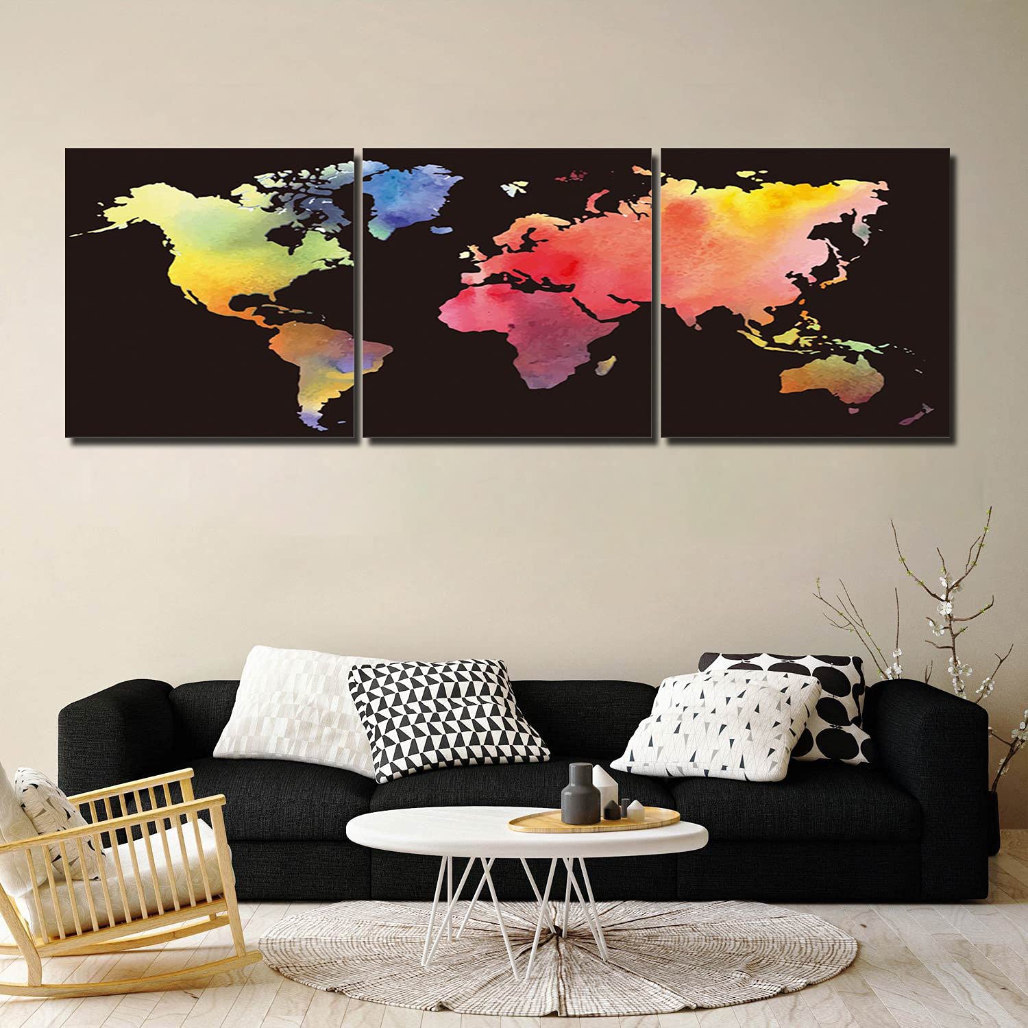 3-Panel Watercolor World Map Canvas Wall Art - 8