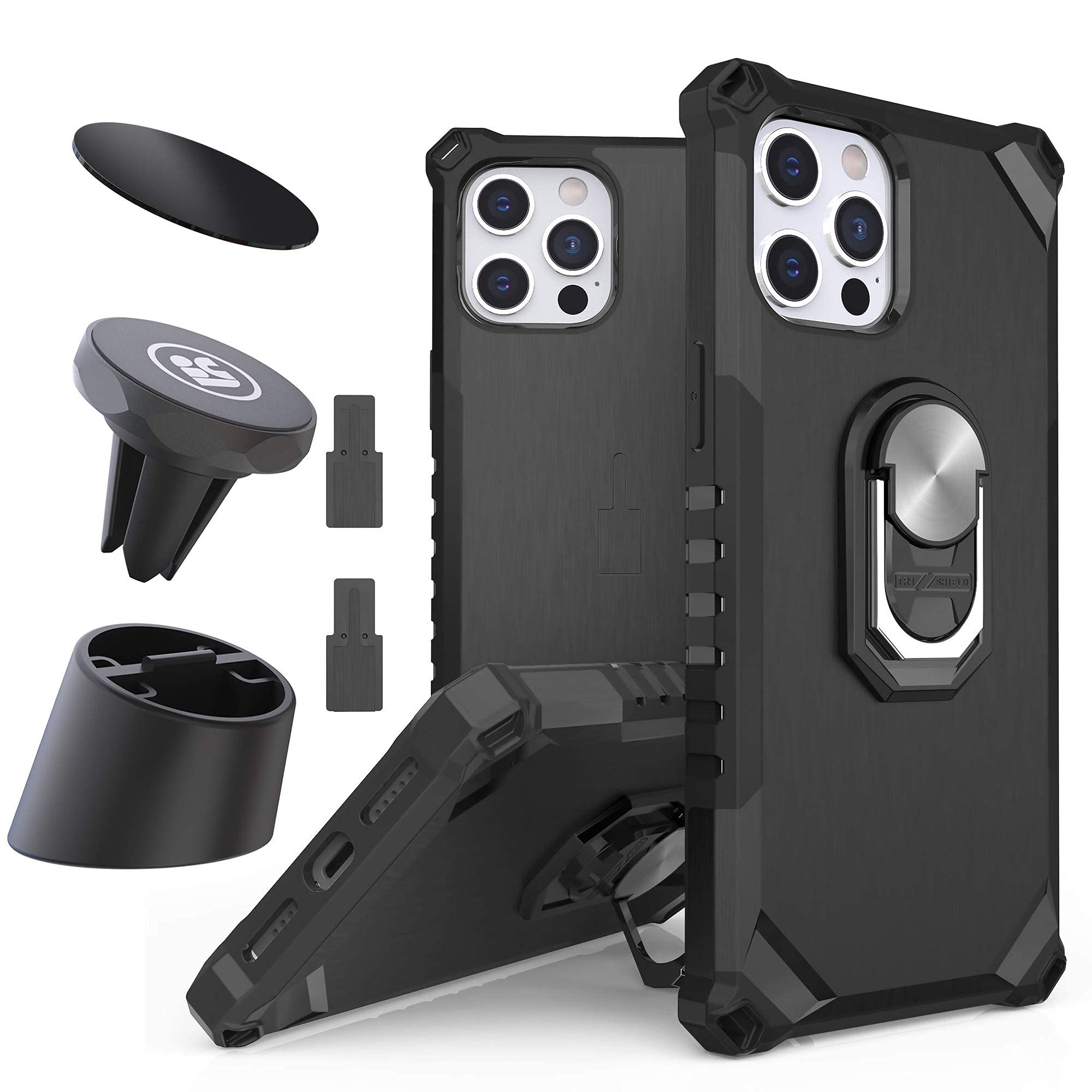 Tri-Shield 2.0 Magnetic Phone Case for iPhone 12 Pro Max - Military Grade Protection with Built-in Kickstand & Air Vent Car Mount - Perfect for Driving, Travel, and Everyday Use