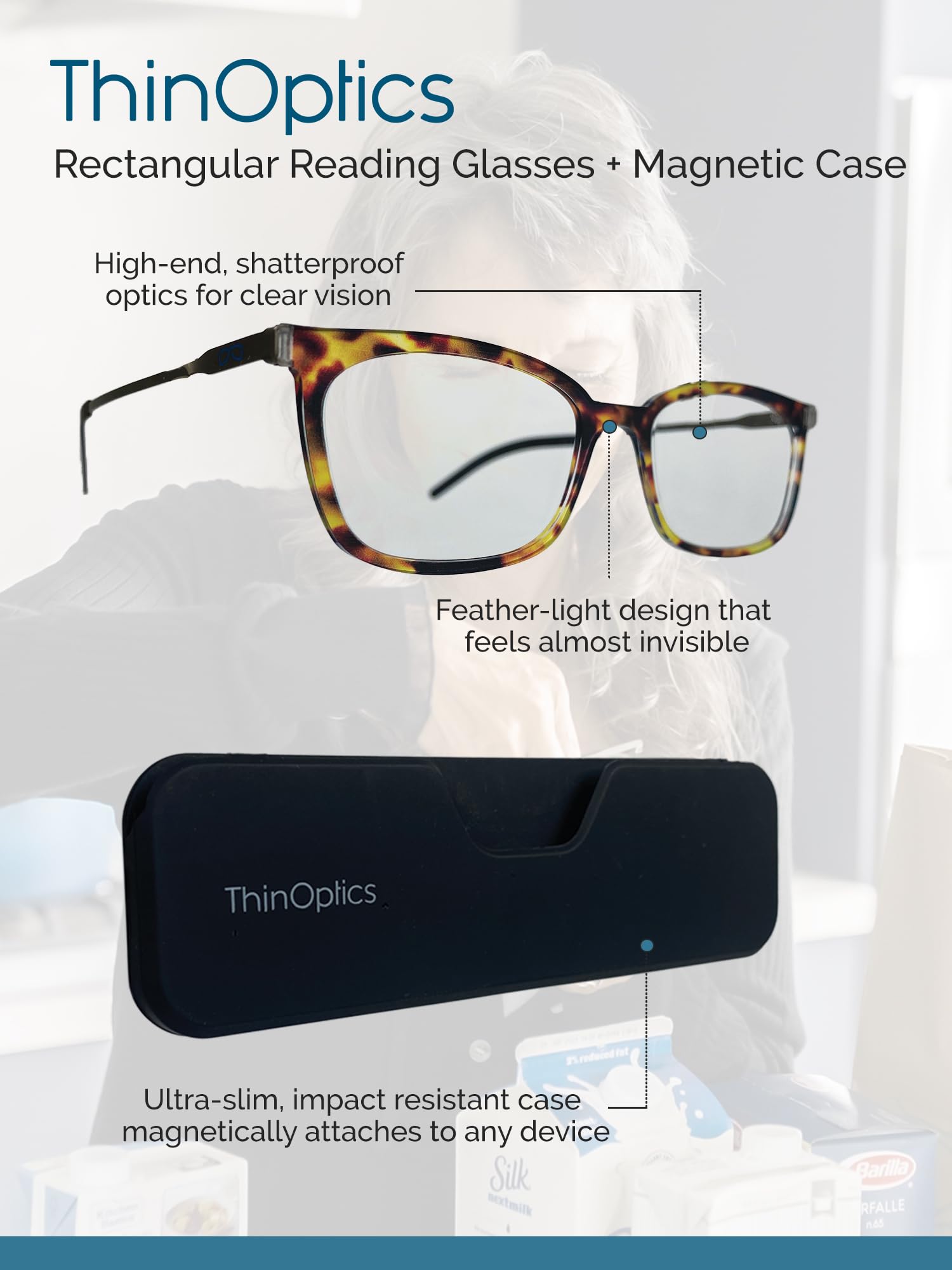 ThinOptics Rectangular Reading Glasses - Lightweight & Stylish Readers for Women & Men | Perfect for Reading, Travel, and Everyday Use