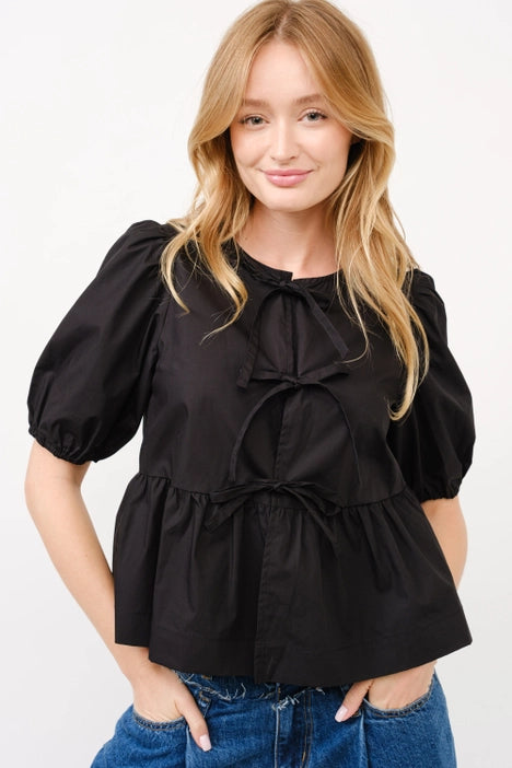 Stylish Bow Tie Peplum Top for Women - Trendy Blouse Sale $25.60 - Perfect for Office Wear, Date Nights & Special Occasions