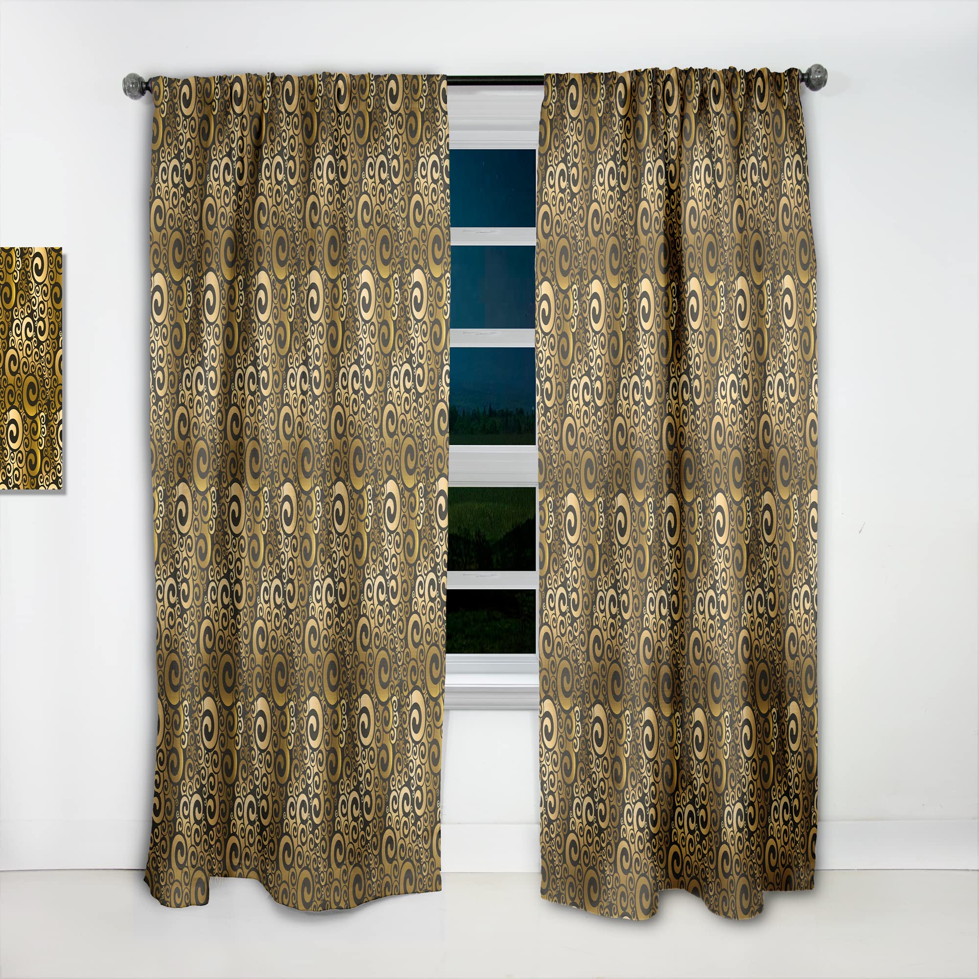 DesignQ Gold & Black Swirl Thermal Insulated Curtains - Single Panel 52x120 Inches - Elegant Drapes for Bedroom & Living Room - Perfect for Energy Saving & Light Blocking