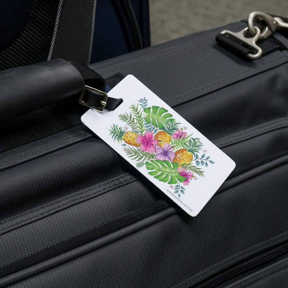 Tropical Hibiscus & Pineapple Luggage ID Tag Set of 2 - Durable Travel Accessories for Suitcases, Backpacks & Carry-Ons