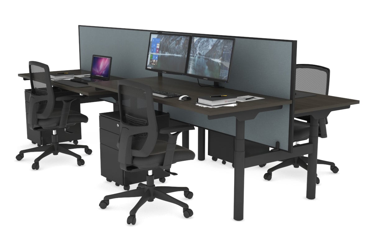Flexi Premium Height Adjustable 4-Person H Bench Workstation - Black Frame [1600L x 700W] - Ideal for Office, Coworking Space & Home Office Setup